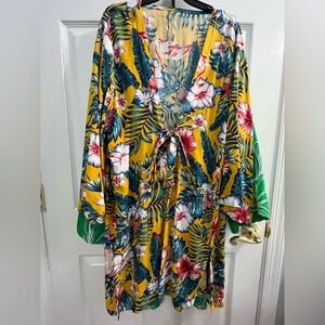 2 Tropical Floral Kimonos Swim Cover up Green and Yellow